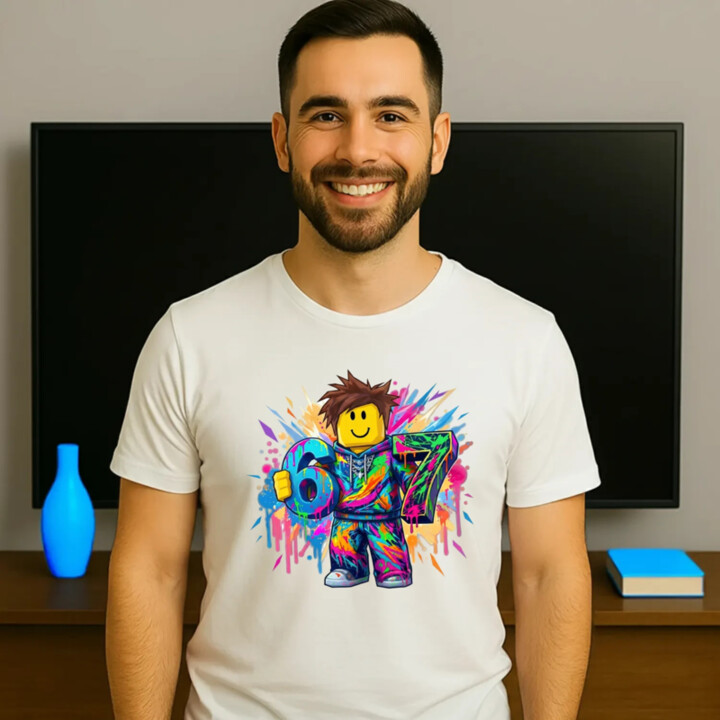 Farebný six seven - 67 - pre fanúšikov hry Roblox - pánske tričko s potlačou