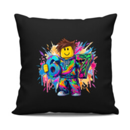 Farebný six seven - 67 - pre fanúšikov hry Roblox - čierny vankúš s potlačou