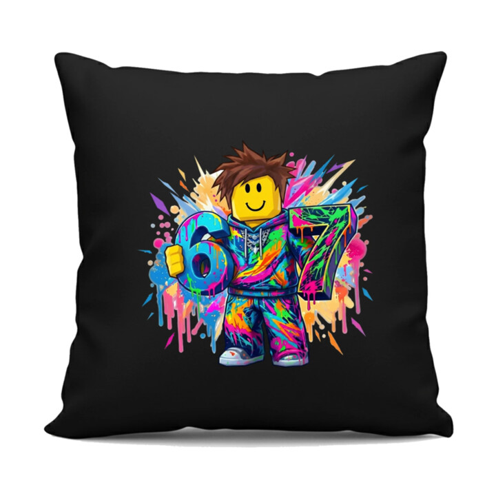 Farebný six seven - 67 - pre fanúšikov hry Roblox - čierny vankúš s potlačou