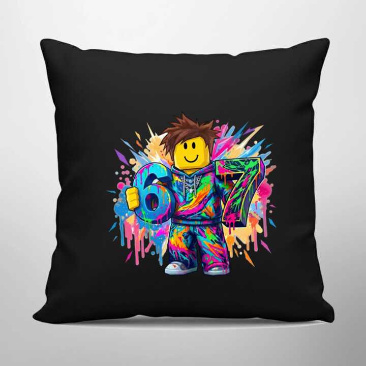 Farebný six seven - 67 - pre fanúšikov hry Roblox - čierny vankúš s potlačou