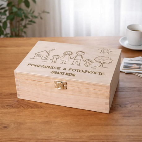 Pohľadnice a fotografie - drevená krabička s gravírovaním - personalizovaný produkt