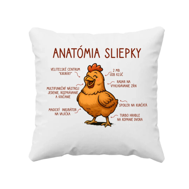 Anatómia sliepky - vankúš s potlačou