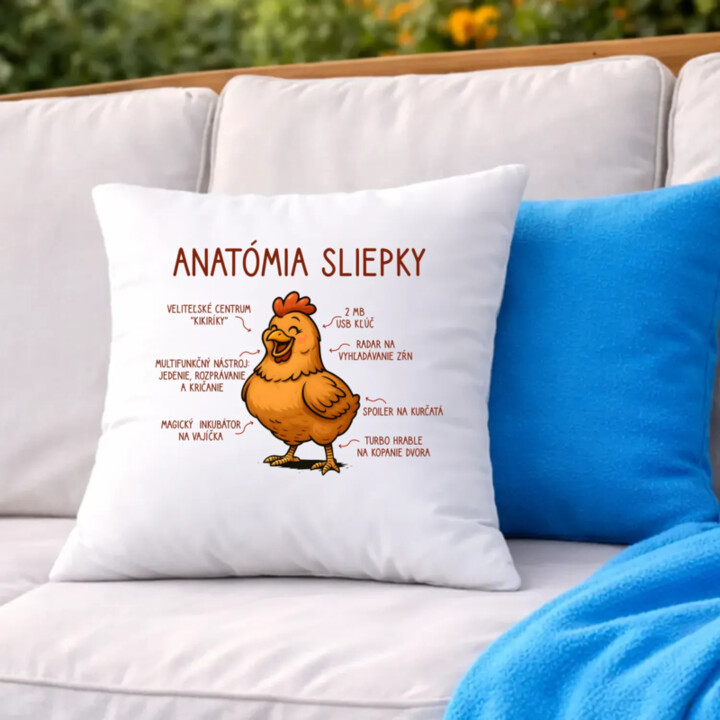 Anatómia sliepky - vankúš s potlačou