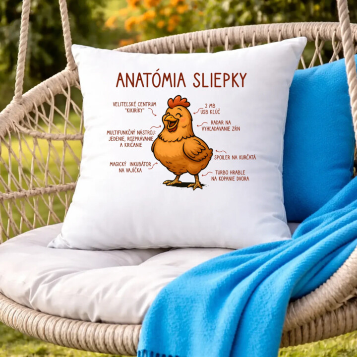 Anatómia sliepky - vankúš s potlačou