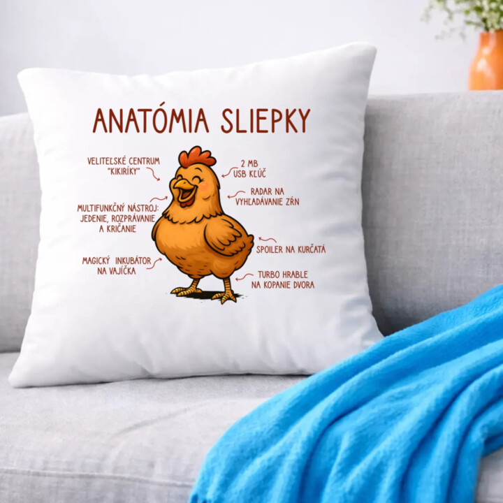 Anatómia sliepky - vankúš s potlačou