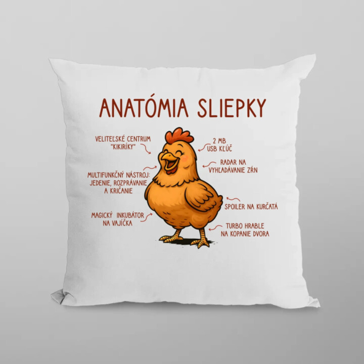 Anatómia sliepky - vankúš s potlačou
