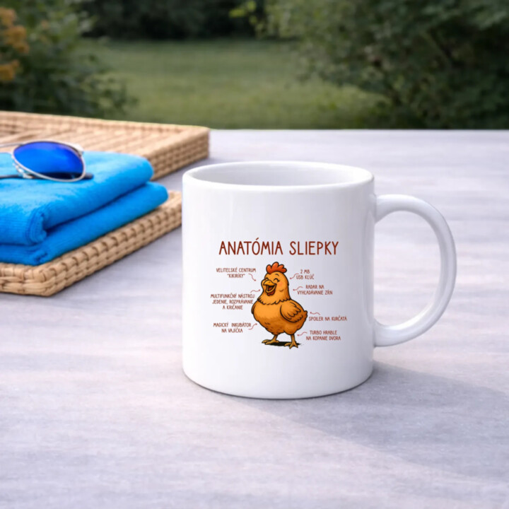 Anatómia sliepky - keramický hrnček s potlačou