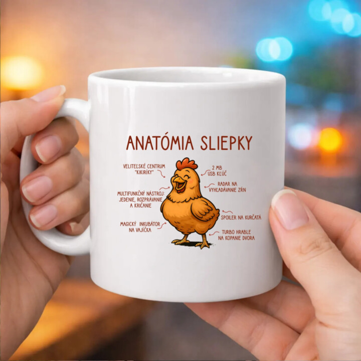 Anatómia sliepky - keramický hrnček s potlačou
