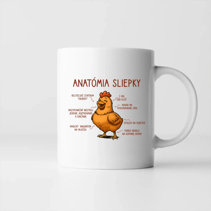 Anatómia sliepky - keramický hrnček s potlačou