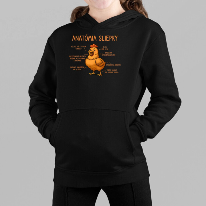 Anatómia sliepky - detská mikina s kapucňou