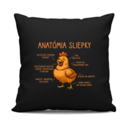 Anatómia sliepky - čierny vankúš s potlačou
