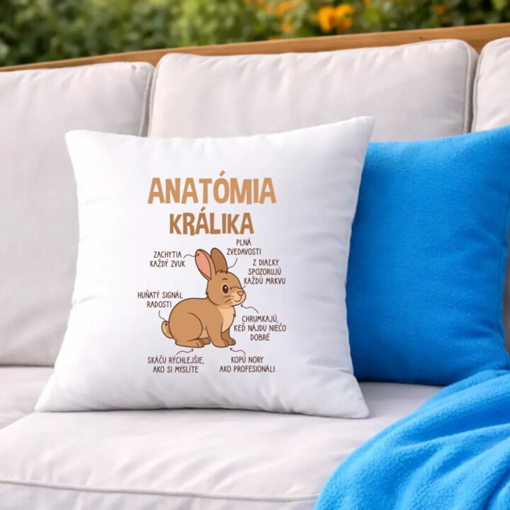 Anatómia králika - vankúš s potlačou