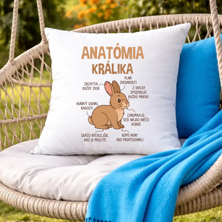 Anatómia králika - vankúš s potlačou