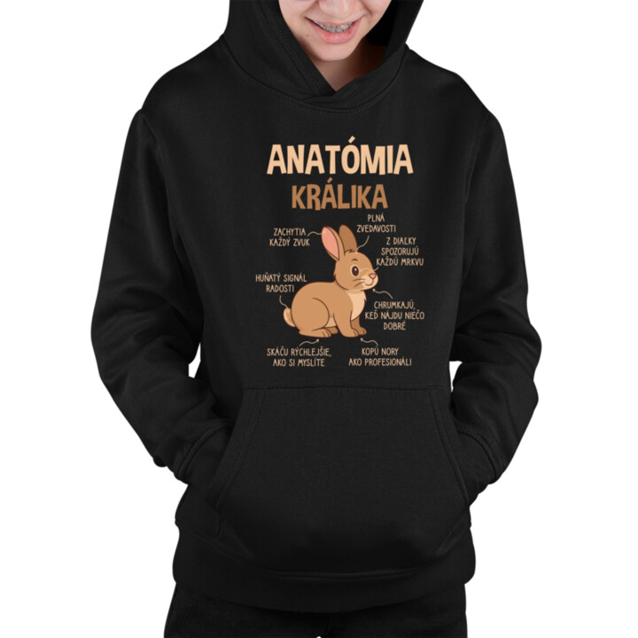 Anatómia králika - detská mikina s kapucňou
