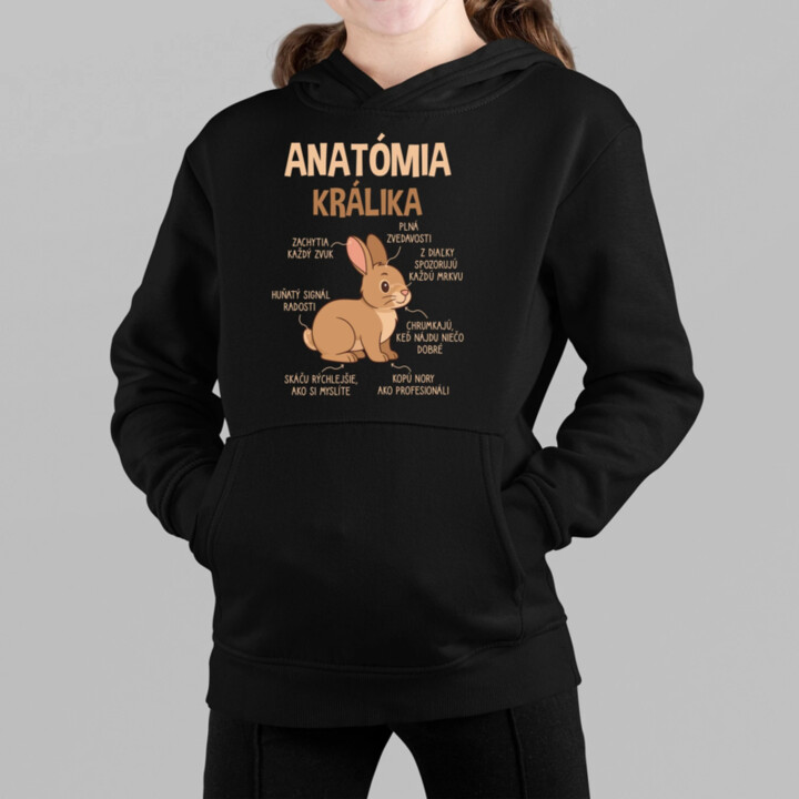 Anatómia králika - detská mikina s kapucňou