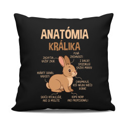 Anatómia králika - čierny vankúš s potlačou