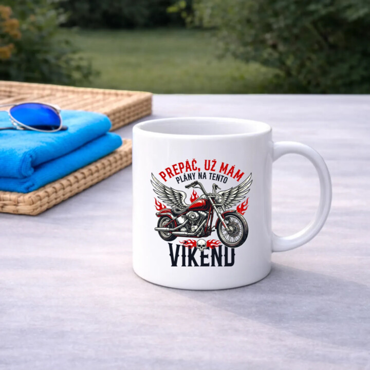 Už mám plány na tento víkend - motorka - keramický hrnček s potlačou
