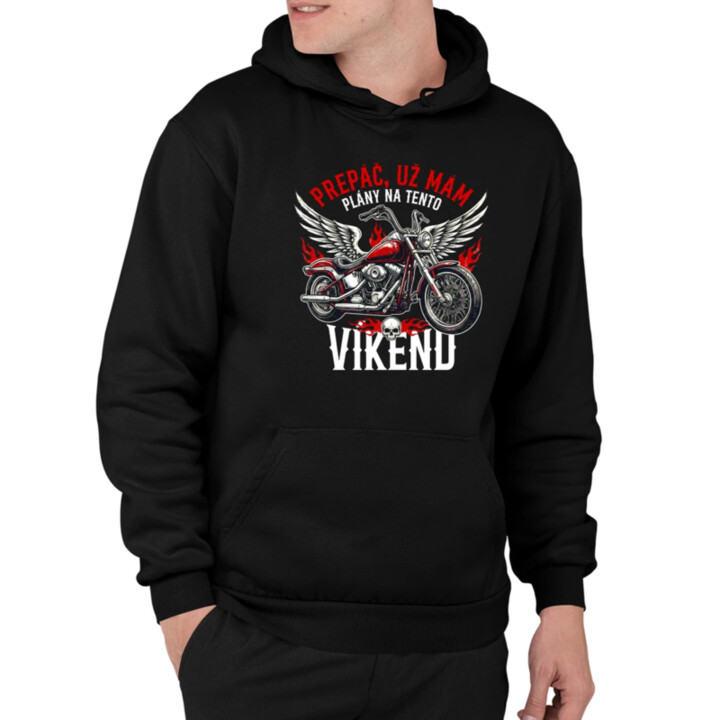 Už mám plány na tento víkend - motorka  - pánska mikina s potlačou