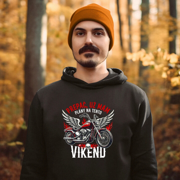 Už mám plány na tento víkend - motorka  - pánska mikina s potlačou