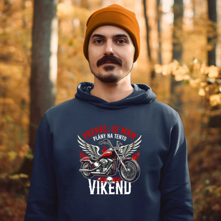 Už mám plány na tento víkend - motorka  - pánska mikina s potlačou
