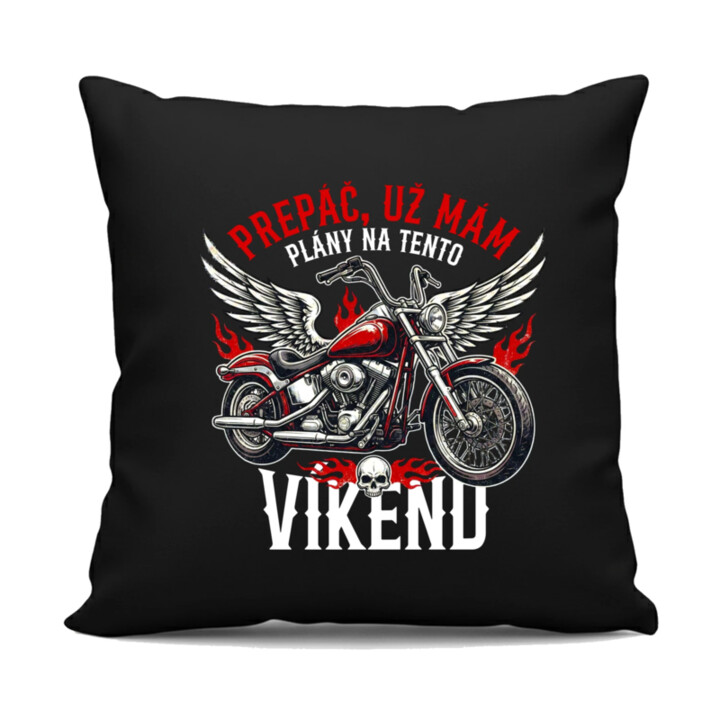 Už mám plány na tento víkend - motorka - čierny vankúš s potlačou