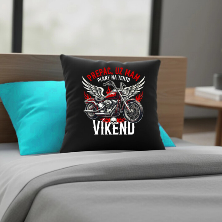 Už mám plány na tento víkend - motorka - čierny vankúš s potlačou