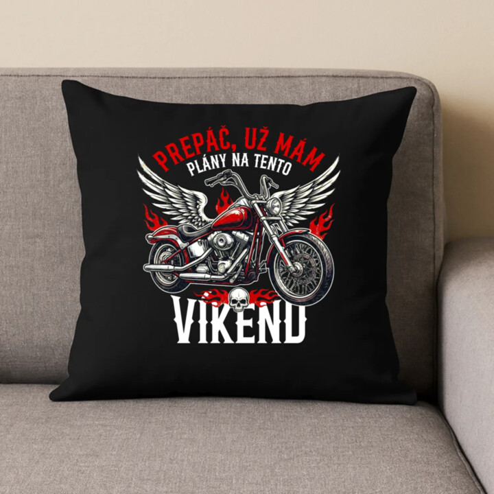 Už mám plány na tento víkend - motorka - čierny vankúš s potlačou