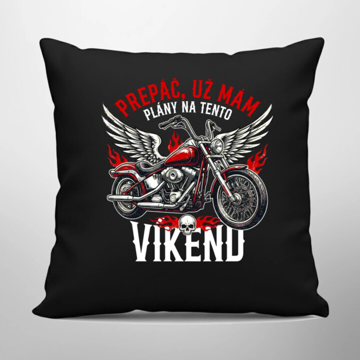Už mám plány na tento víkend - motorka - čierny vankúš s potlačou