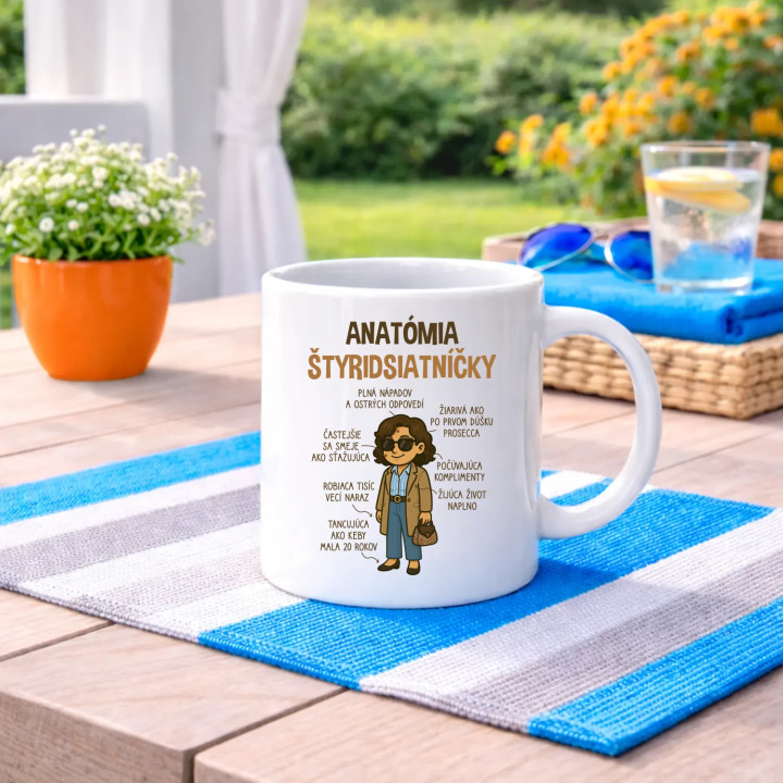 Anatómia štyridsiatníčky - keramický hrnček s potlačou