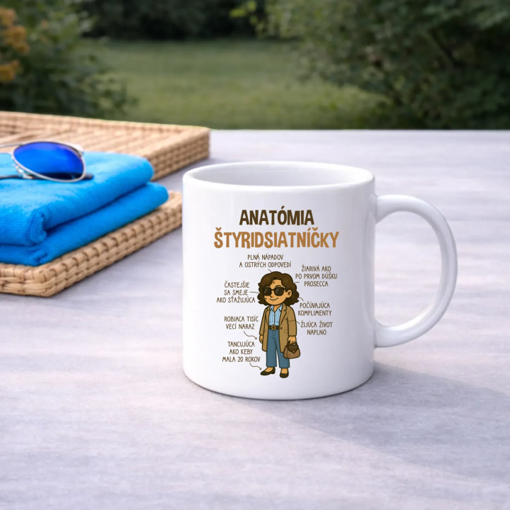 Anatómia štyridsiatníčky - keramický hrnček s potlačou