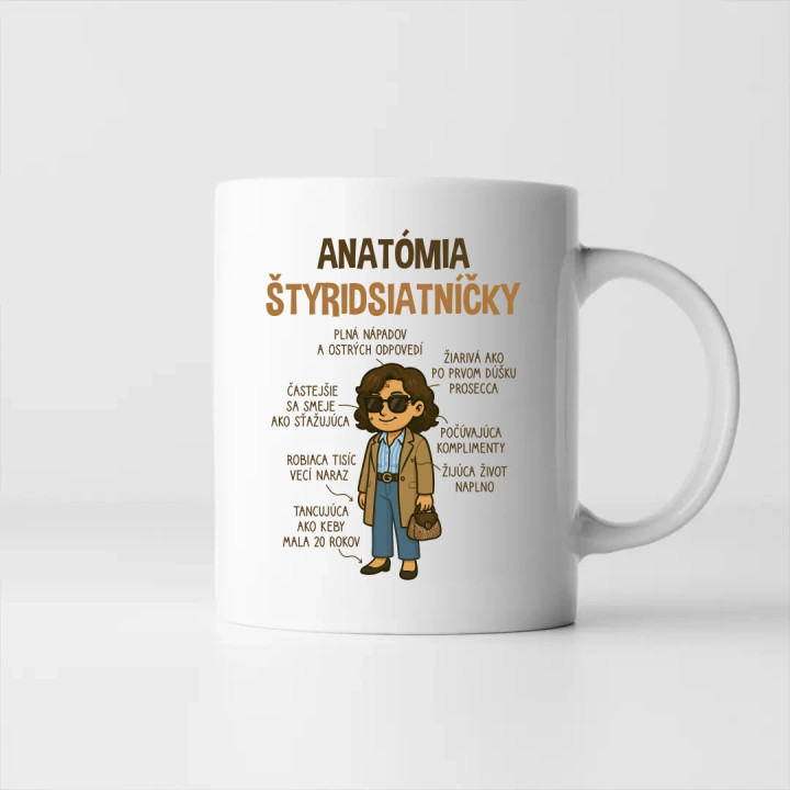 Anatómia štyridsiatníčky - keramický hrnček s potlačou