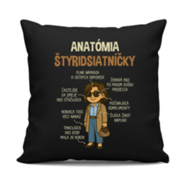 Anatómia štyridsiatníčky - čierny vankúš s potlačou
