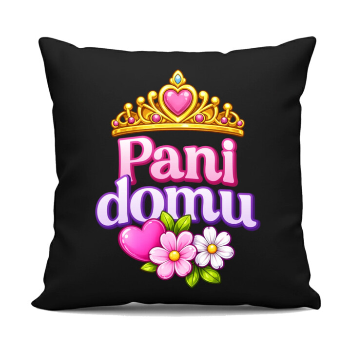 Pani domu - čierny vankúš s potlačou
