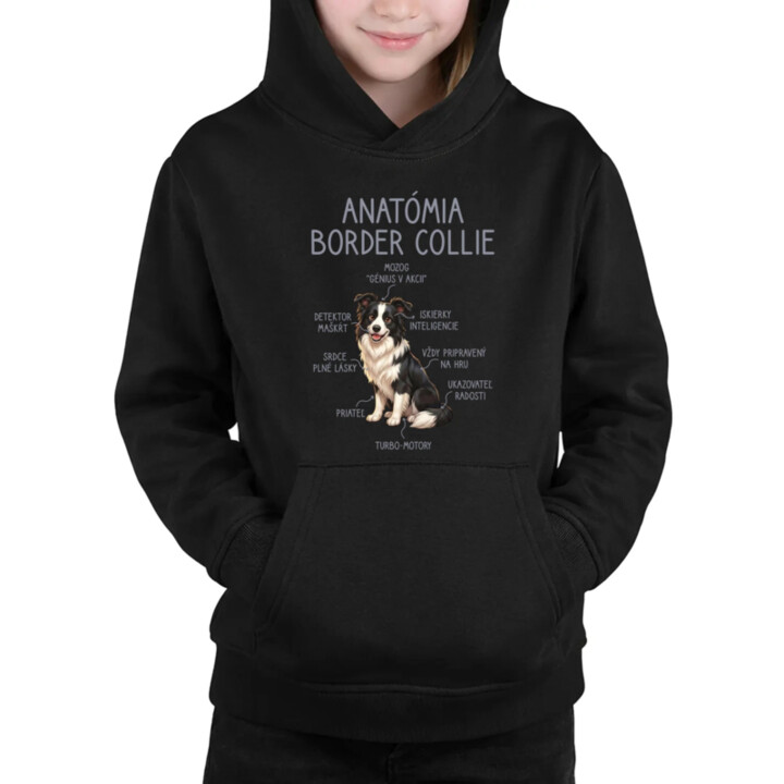 Anatómia border collie - detská mikina s kapucňou