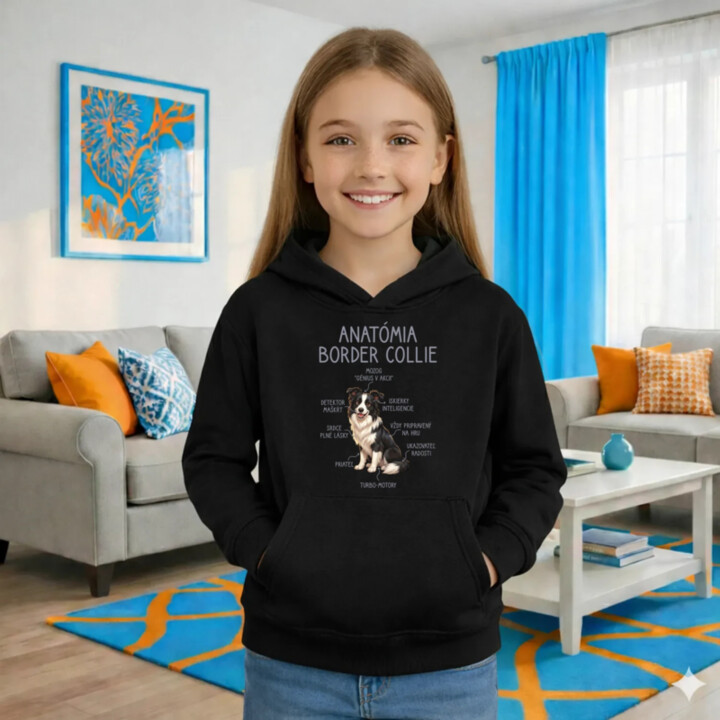 Anatómia border collie - detská mikina s kapucňou