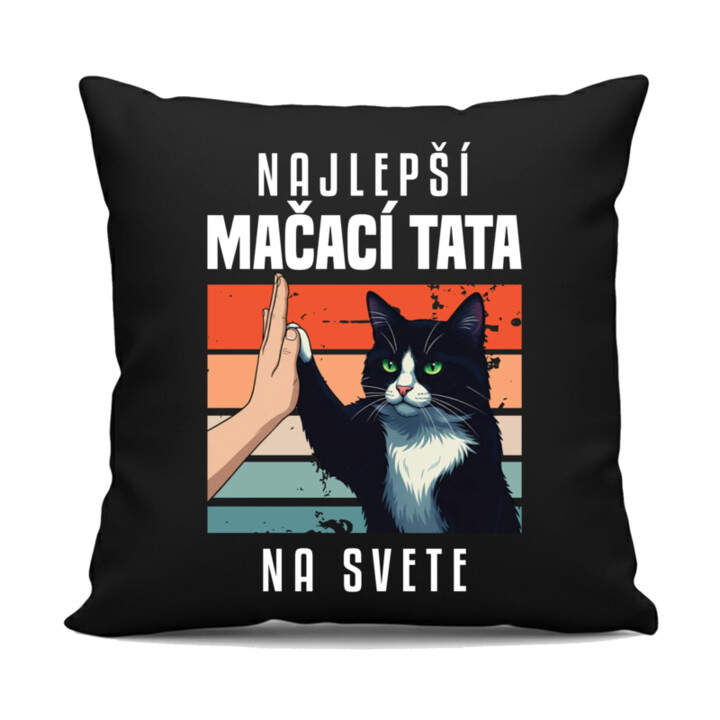 Najlepší mačací tata na svete - čierny vankúš s potlačou