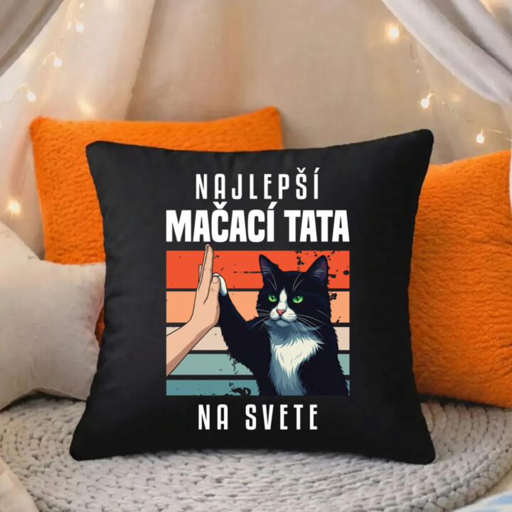 Najlepší mačací tata na svete - čierny vankúš s potlačou