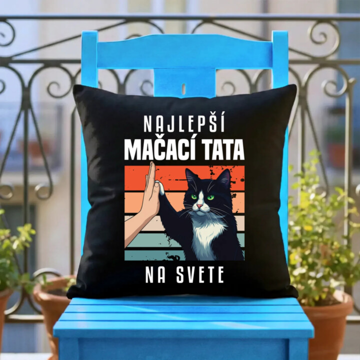 Najlepší mačací tata na svete - čierny vankúš s potlačou