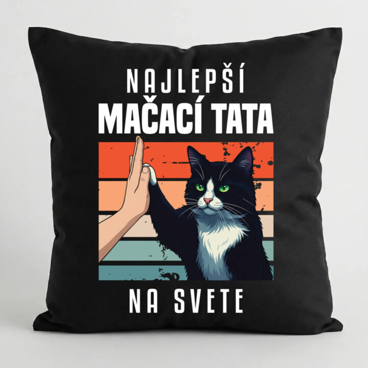 Najlepší mačací tata na svete - čierny vankúš s potlačou