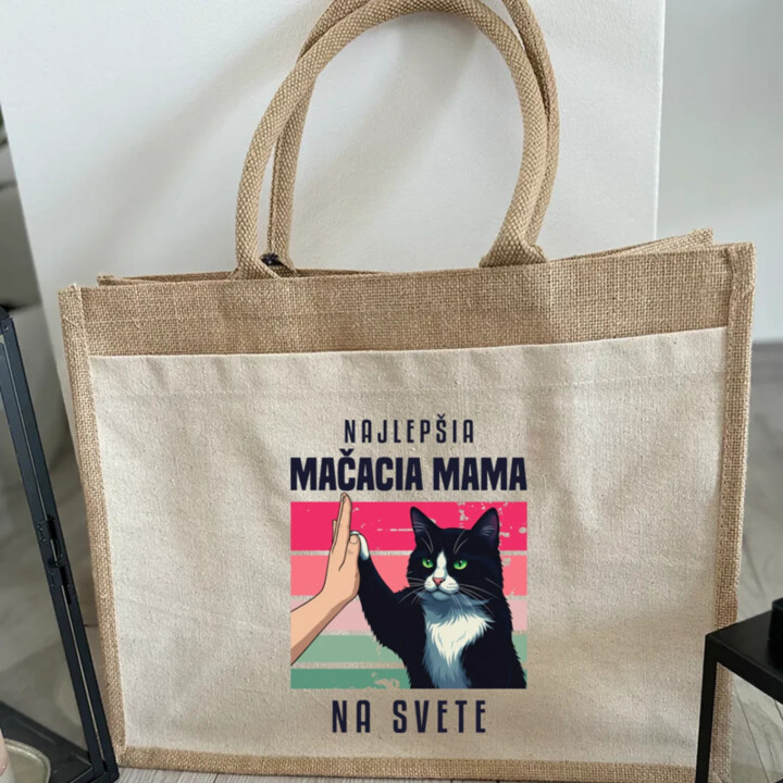 Najlepšia mačacia mama na svete - Jutová taška s potlačou