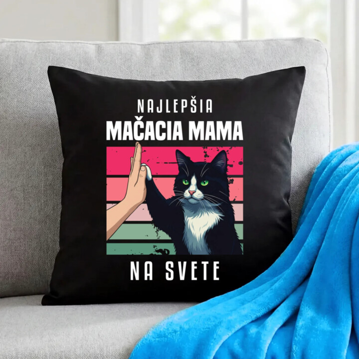 Najlepšia mačacia mama na svete - čierny vankúš s potlačou