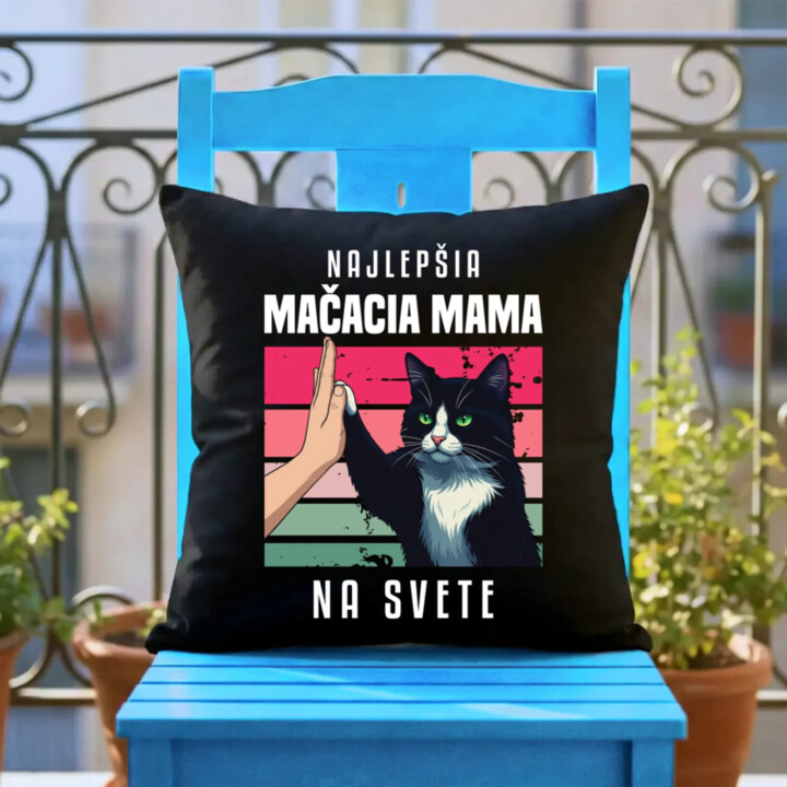 Najlepšia mačacia mama na svete - čierny vankúš s potlačou
