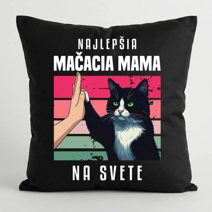 Najlepšia mačacia mama na svete - čierny vankúš s potlačou