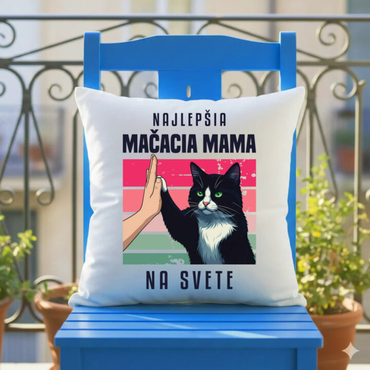 Najlepšia mačacia mama na svete - vankúš s potlačou