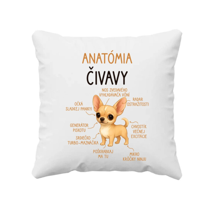 Anatómia čivavy - vankúš s potlačou