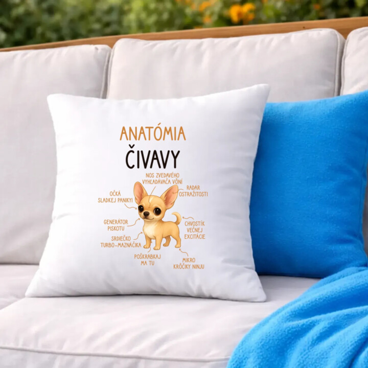 Anatómia čivavy - vankúš s potlačou