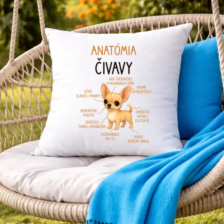 Anatómia čivavy - vankúš s potlačou