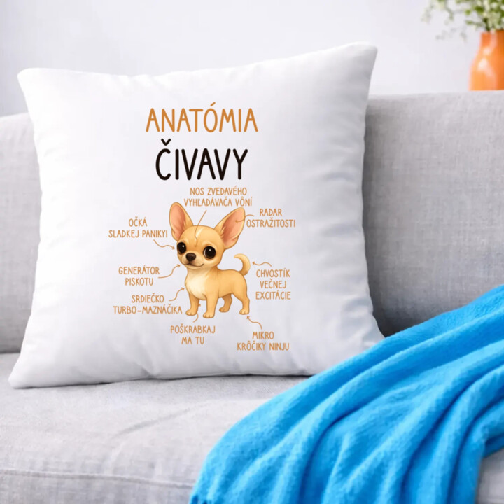 Anatómia čivavy - vankúš s potlačou