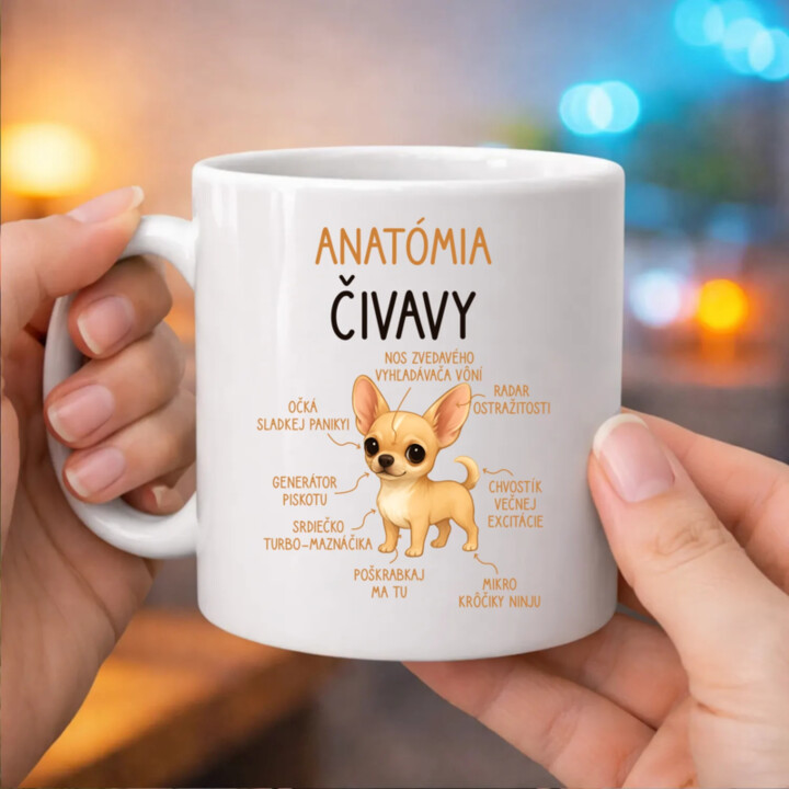 Anatómia čivavy - keramický hrnček s potlačou