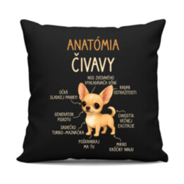Anatómia čivavy - čierny vankúš s potlačou
